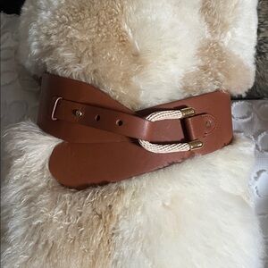 Ralph Lauren Tan Leather wide waist Belt with Cream Rope & Gold-Tone buckle EUC